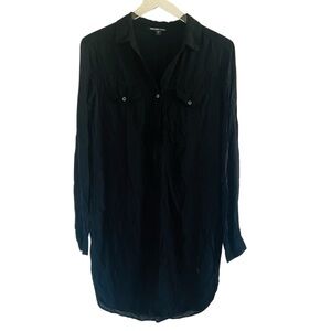 James Perse Classic Black Long Sleeve Lightweight Shirt Dress